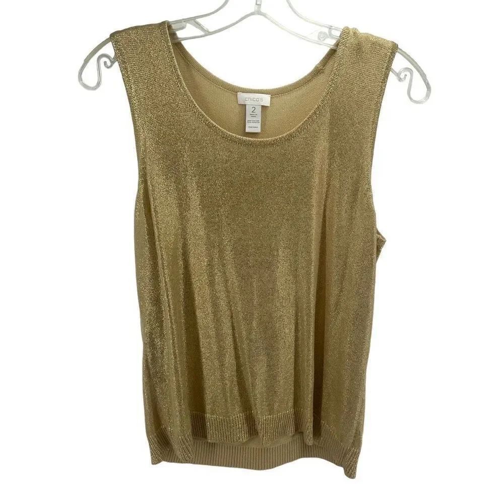 Chico's Women's Tank Top Sleeveless Blouse Scoopneck Shirt Gold medium